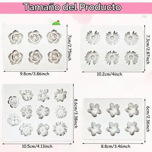 Vista 5 de 4 moldes de silicona para caramelos de rosa, hibisco de margarita, fondant, chocolate, moldes de silicona para decoración de pasteles, moldes