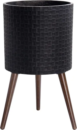 Vista 12 de D'vine Dev Maceta Elegante con Patrón de Azulejos Geométricos Modernos de 12 Pulgadas con Soporte, Portamacetas Decorativo para Interiores