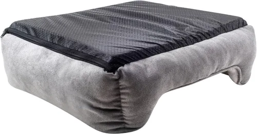 Vista 6 de Happycare Textiles - Cama para perro rectangular larga para mascotas con bordado de huella de perro, tamaño mediano, Gris con inserto ortopédico.