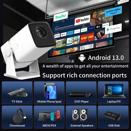 Vista 4 de 【Keystone automático】Mini proyector PONER SAUND portátil proyector nativo 1080P 300 ANSI, soporte 4K rotación de 180°, película