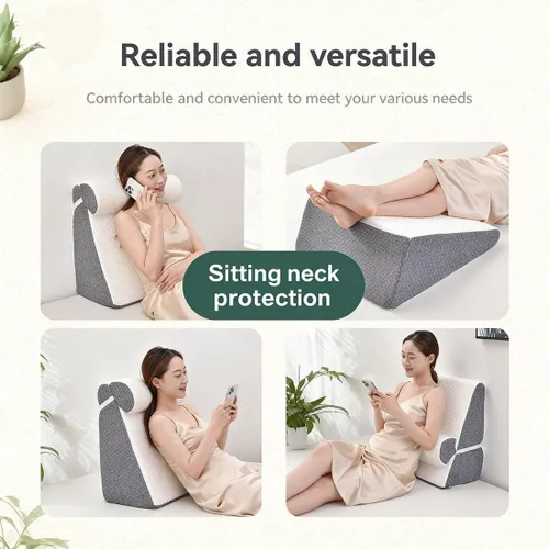 Vista 3 de Juego de almohada de cuña ortopédica ajustable para dormir, incluye una almohada para el cuello, espuma viscoelástica de alta calidad y funda Gris
