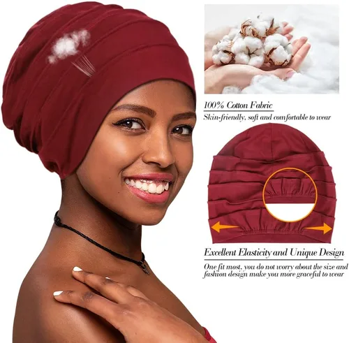 Vista 2 de 2 gorros de algodón para quimioterapia, gorro de quimioterapia para mujeres con pérdida de cabello
