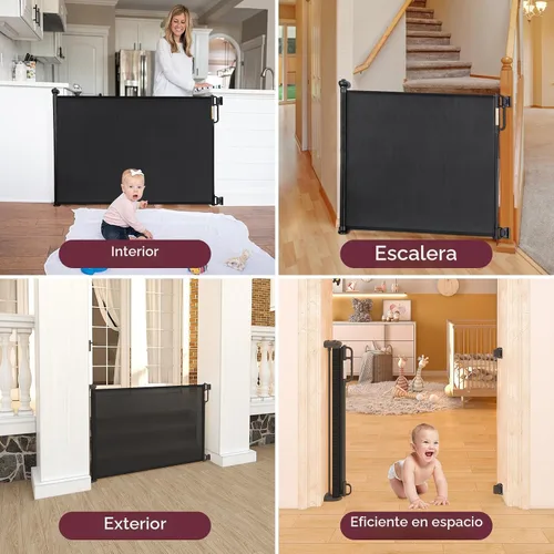 Vista 6 de Momcozy - Puerta retráctil para seguridad de bebés y niños, altura de 33 pulgadas, se extiende hasta 55 pulgadas de ancho, adecuada para escaleras