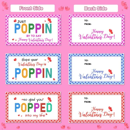 Vista 3 de JUNQIU Tarjetas del Día de San Valentín para Niños de Escuela, Paquete de 30 Tarjetas Pop It de San Valentín, Tarjetas de Intercambio de San