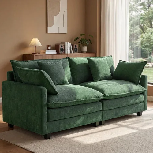 Vista 10 de Juego de sofá de felpilla Cloud de 77 pulgadas con almohadas, sofá biplaza de asiento profundo para apartamentos, ahorro de espacio de 2 plazas