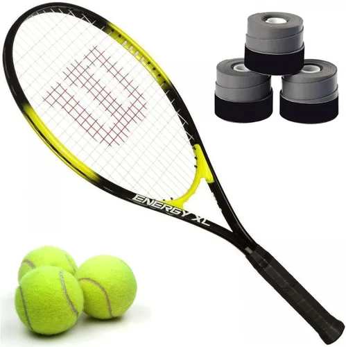 Vista 7 de Wilson Energy XL - Kit de inicio de raqueta de tenis de cuerpo largo de aleación de titanio, viene con un paquete de 3 overgrips y una lata