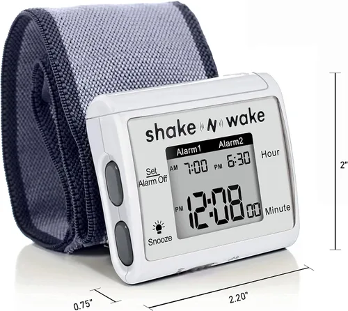 Vista 3 de Tech Tools Reloj despertador vibratorio - Shake N Wake - Reloj de pulsera con alarma silenciosa - con alarma dual