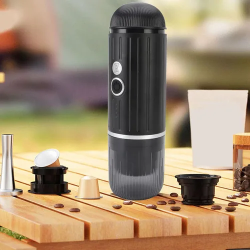 Vista 3 de Cafetera eléctrica portátil Cafetera de viaje automática para camping, coche, cafetera, calefacción inalámbrica, compatible con cápsulas de café