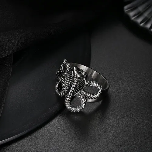 Vista 6 de FIBO STEEL 1 anillo de serpiente gótico vintage para hombre Eboy