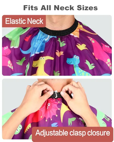 Vista 3 de Capa de peluquería para niños con cepillo quitapelusas para el cuello, capa profesional de salón para corte de cabello con cierre a presión