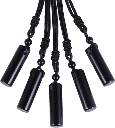 Vista 3 de Nupuyai Collar con colgante de cilindro de cristal curativo para mujeres y hombres, amuleto de varita, piedra reiki, cordón trenzado ajustable de 18