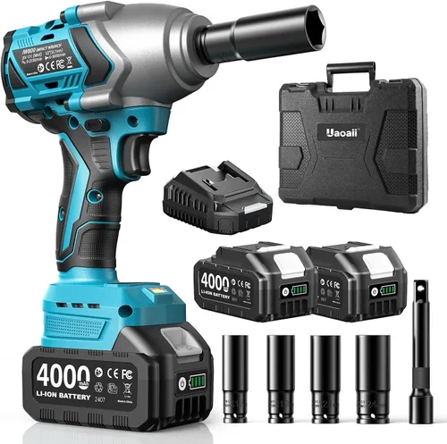 Vista 9 de Llave de impacto de 1/2 de 900 pies-libras (1200 Nm), pistola de impacto de 1/2 y 2 baterías de 21V 4.0Ah, cargador rápido, 4 dados y caja