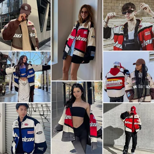 Vista 5 de Aelfric Eden Chaqueta universitaria con estampado de amor y letras para hombre, chaqueta de béisbol con gráficos vintage, unisex, ropa de calle