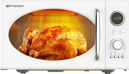 Vista 12 de Emerson MWRG0901RD - Microondas retro de 0.9 pies cúbicos con función de parrilla de 1,000W, potencia de cocción de 800W, pantalla LED, 5 niveles