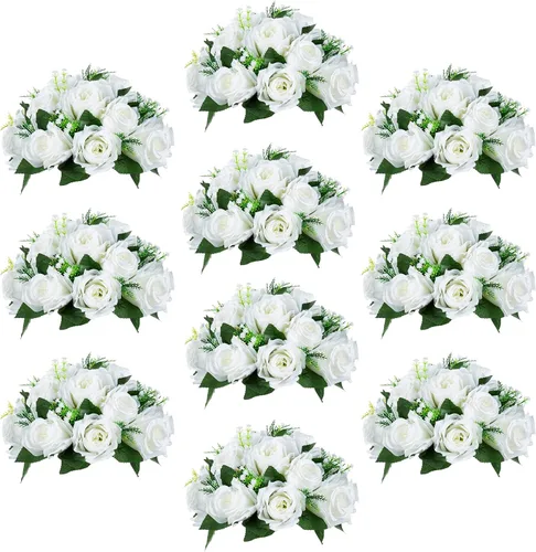 Vista 25 de Sziqiqi Flores de rosas artificiales de seda sintética para decoración de centros de mesa de boda, decoración del hogar, paquete de 2 unidades Azul