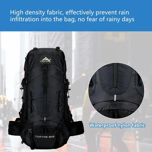 Vista 3 de Mochila de senderismo grande de 70 litros, mochila ligera para hombres y mujeres, al aire libre, gran capacidad, montañismo, impermeable, mochila
