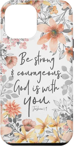 Vista 26 de Funda para iPhone 17 con cita cristiana de Joshua 1:9 con diseño de acuarela bonita floral