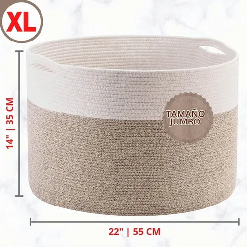 Vista 2 de MINTWOOD Design Canasta decorativa extra grande de 22 x 14 pulgadas de cuerda de algodón tejida para almacenamiento de mantas, cesta para la sala