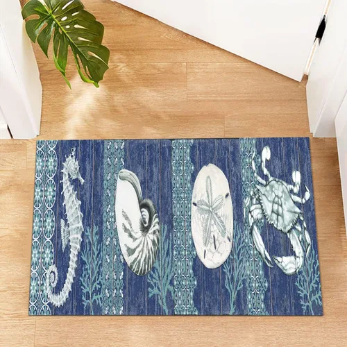 Vista 8 de GUBIYU Juego de 2 tapetes de cocina para el piso, diseño de cangrejo azul, submarino, duradero, náutico, océano, animales, lavable, juego
