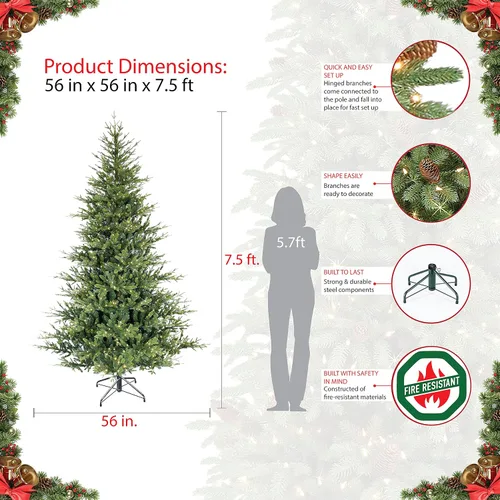 Vista 7 de Puleo International - Árbol de Navidad artificial de 7.5 pies, abeto Alberta preiluminado con 1,000 luces LED blancas cálidas