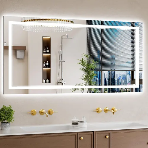 Vista 18 de Espejo de baño LED de 22 x 30 pulgadas con luces, antiniebla, retroiluminado + luz frontal, regulable, espejo de tocador LED para pared, espejo