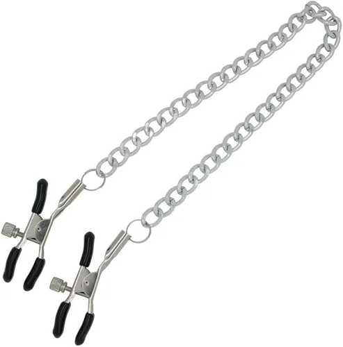 Vista 3 de Abrazaderas de pezón ajustables con perno de barril para control de presión, revestimiento de plástico suave, cadena elegante, juguete fetiche BDSM