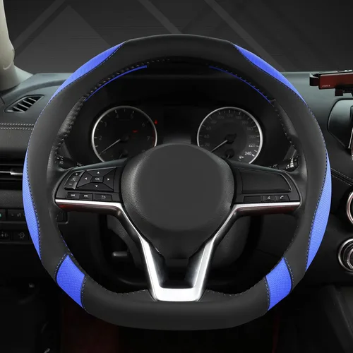 Vista 2 de West Llama Funda para volante de automóvil de fondo plano para Nissan, cubierta de volante en forma de D para Rogue, Altima, Kicks negro