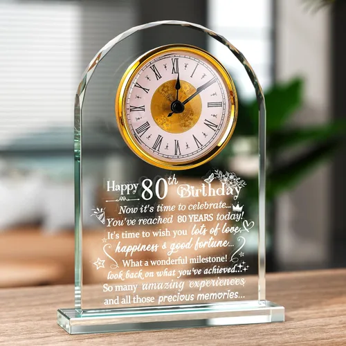 Vista 18 de Ornalrist Reloj de cristal de feliz cumpleaños 70 para mujeres, hombres, recuerdo de cumpleaños de 70 años para mamá, papá, padres, decoración