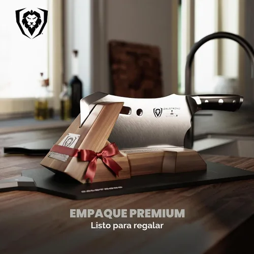 Vista 8 de Cuchillo Dalstrong Obliterator para carne y verduras - 9 pulgadas - Serie Gladiator R - Soporte de madera y funda protectora - Cortador de huesos