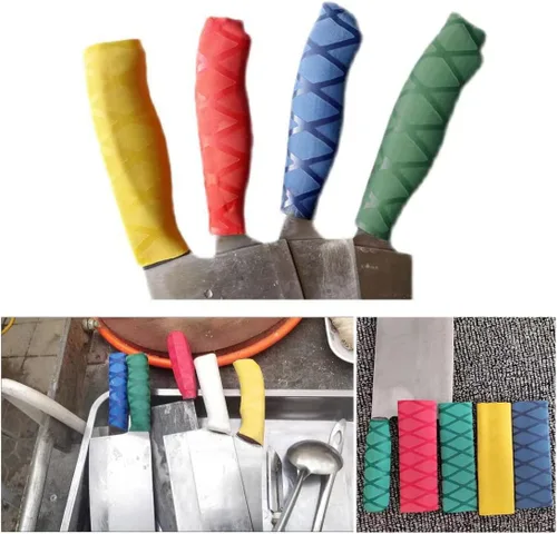 Vista 4 de Paquete de 4 fundas protectoras para mango de cuchillo de chef, termorretráctil, agarre antideslizante, para cuchillo Nakiri, cuchillos de cocina