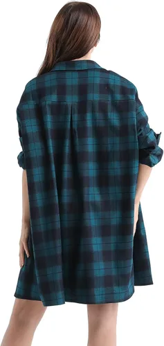 Vista 5 de AGO FTYxTRA Camisa pesada a cuadros para mujer, blusa de manga larga de talla grande, abrigos de novio con solapa