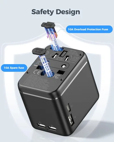 Vista 6 de JMFONE Adaptador de viaje universal, 3 USB-C 1 USB-A, salidas de CA duales