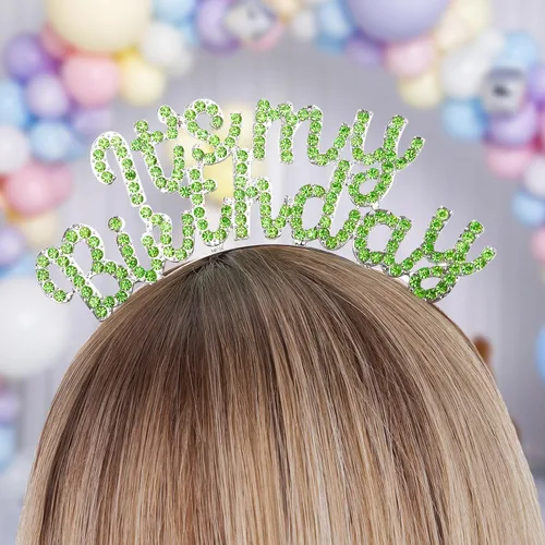 Vista 2 de BAHABY Coronas de cumpleaños para mujer, juego de banda y diadema de cumpleaños, banda de cumpleaños de princesa y tiara de diamantes de imitación