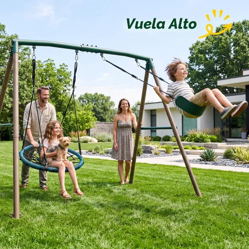 Vista 4 de Hapfan Juego de columpios de 7.5 pies de altura para patio trasero, juego de columpio resistente de 500 libras para niños y adultos con columpio