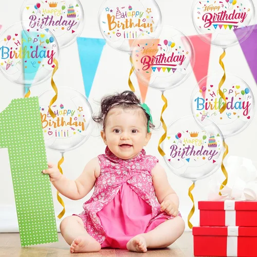 Vista 4 de Whaline 36 calcomanías de globos de cumpleaños Bobo con globos de burbujas transparentes de 18 pulgadas, juego de globos Bobo para cumpleaños, baby