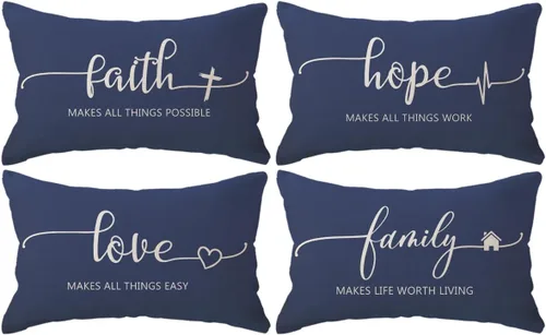 Vista 21 de Fundas de almohada inspiradoras con texto inspirador, fe, esperanza, amor, familia, fundas de almohada decorativas de 18 x 18 pulgadas, fundas