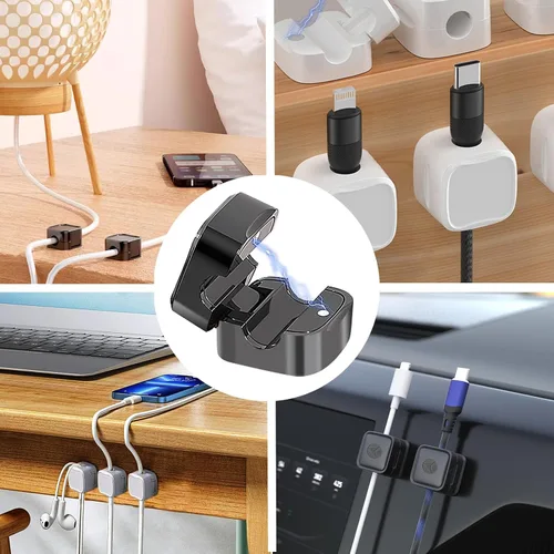 Vista 7 de IFNOW Paquete de 6 clips magnéticos para cables para mesita de noche, soporte de cable autoadhesivo en blanco y negro, clip ajustable para negro