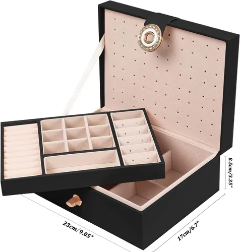 Vista 6 de QBestry Organizador de aretes de tuerca para mujeres y hombres, caja de joyería negra para aretes, collar, organizador de joyas, caja de aretes