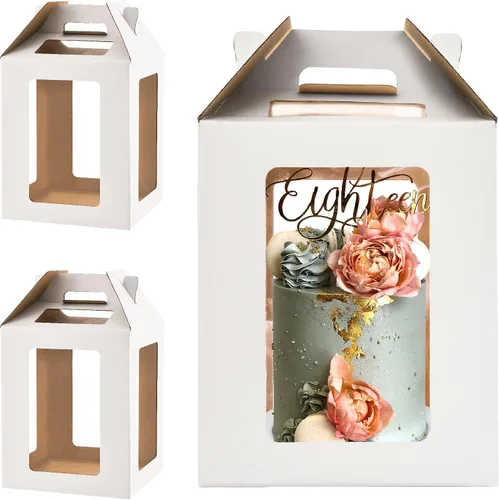 Vista 10 de Cajas Altas para Pasteles de Niveles, 10x10x12 y 12x12x14 Cajas para Pasteles de Niveles con Ventana, Portador de Pasteles Altos de 8in 10in 12in
