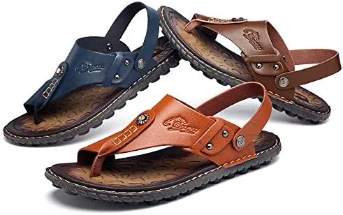 Vista 4 de Sandalias para hombre para interiores y exteriores, chanclas de playa, informales, de cuero, sin cordones, dos usos, pantuflas atléticas, suaves