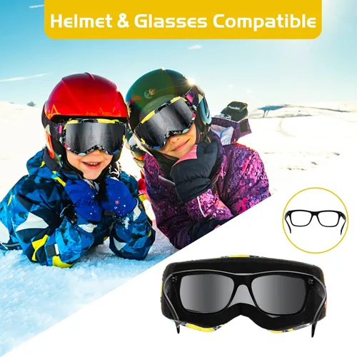Vista 4 de Gafas de esquí para niños, gafas de snowboard para niños y niñas, jóvenes, OTG gafas de esquí antivaho con correa antideslizante