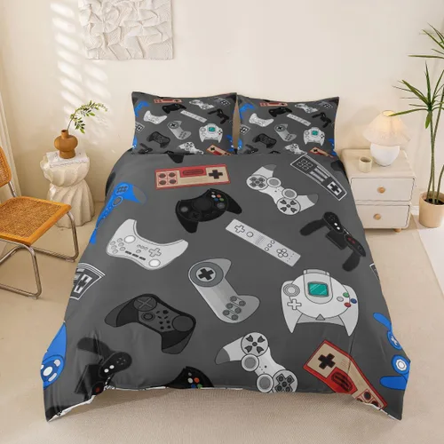Vista 39 de Erosebridal - Ropa de cama para adolescentes y niños, estampado de control de videojuegos, funda de edredón tamaño individual, 2 piezas con 1 funda