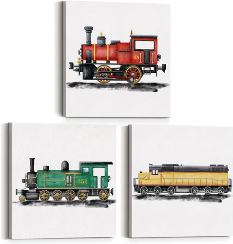 Vista 9 de Juego de 3 cuadros enmarcados para decoración de pared de tractores y viejos camiones de granja, cuadros en lienzo, cuadros para el hogar, niños