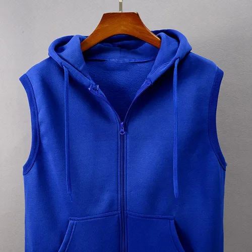 Vista 3 de Sudadera sin mangas con cremallera para hombre, de algodón, con forro polar, con bolsillos y cordón