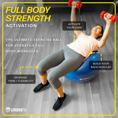Vista 3 de URBNFit - Pelota de ejercicio, entrenamiento y yoga en varios tamaños, pelota para embarazo y estabilidad, antiestallido, incluye bomba de inflado