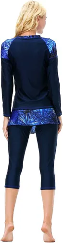 Vista 4 de Traje de baño burkini para mujer, modesto musulmán, traje de baño islámico, manga larga, cubierta completa, hiyab con falda y pantalones capri