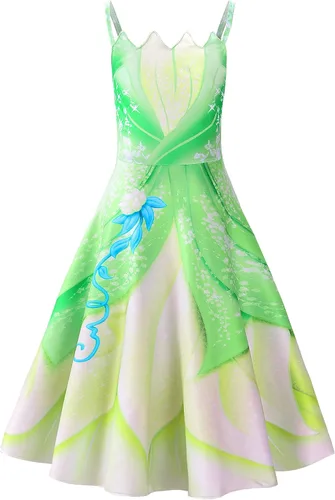 Vista 2 de Melaura Disfraz de Tiana de Halloween para niñas, vestido de princesa de cuento de hadas para cosplay, carnaval