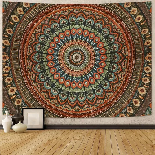 Vista 30 de Accnicc Tapiz bohemio con mandala floral para dormitorio, tapiz de pared con flores bohemias, pequeño, acuarela, azul, blanco, hippie, indio