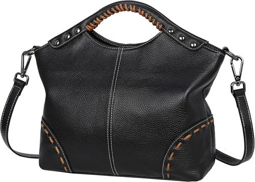 Vista 2 de Heshe Monederos vintage de cuero genuino para mujer bolso cruzado con asa superior bolso cruzado de diseñador para mujer y carteras largas con clip