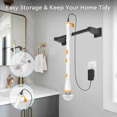 Vista 7 de Limpiador eléctrico giratorio KIKOLIN de alta velocidad de 380 RPM, cepillo de limpieza inalámbrico de 2 velocidades para baño, bañera, ducha, suelo